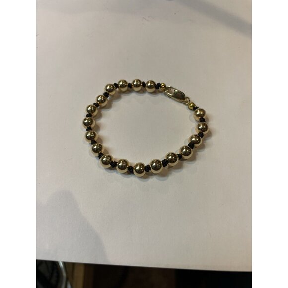 14k Gold Bead And Silk Bracelet with Lobster Clasp 7mm Beads 7.5”